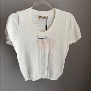 MIU MIU white knitted short-sleeved top